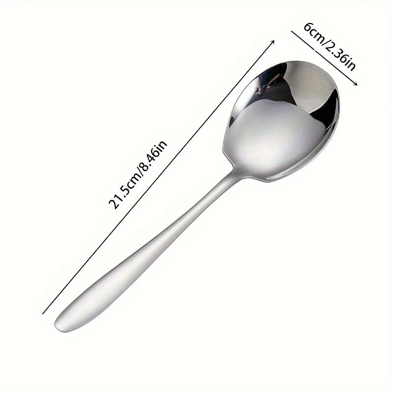 A versatile stainless steel serving spoon for dividing dishes in restaurants, self-serving soup, student dormitories, and large servings in hotels.