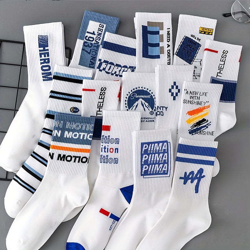 6/8/10 pairs of boys' white graffiti crew socks, soft and breathable for students