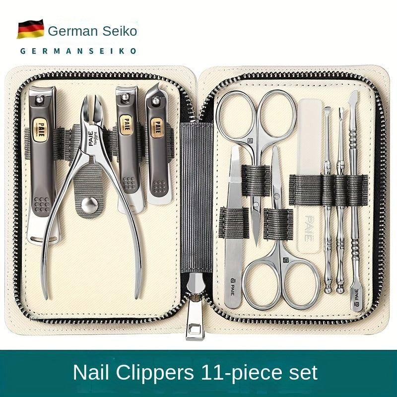 9/11 Stainless Steel Fingernail Clipper Set with Storage Case, Unscented Nail Grooming Kit, Precision Trimming Blade.