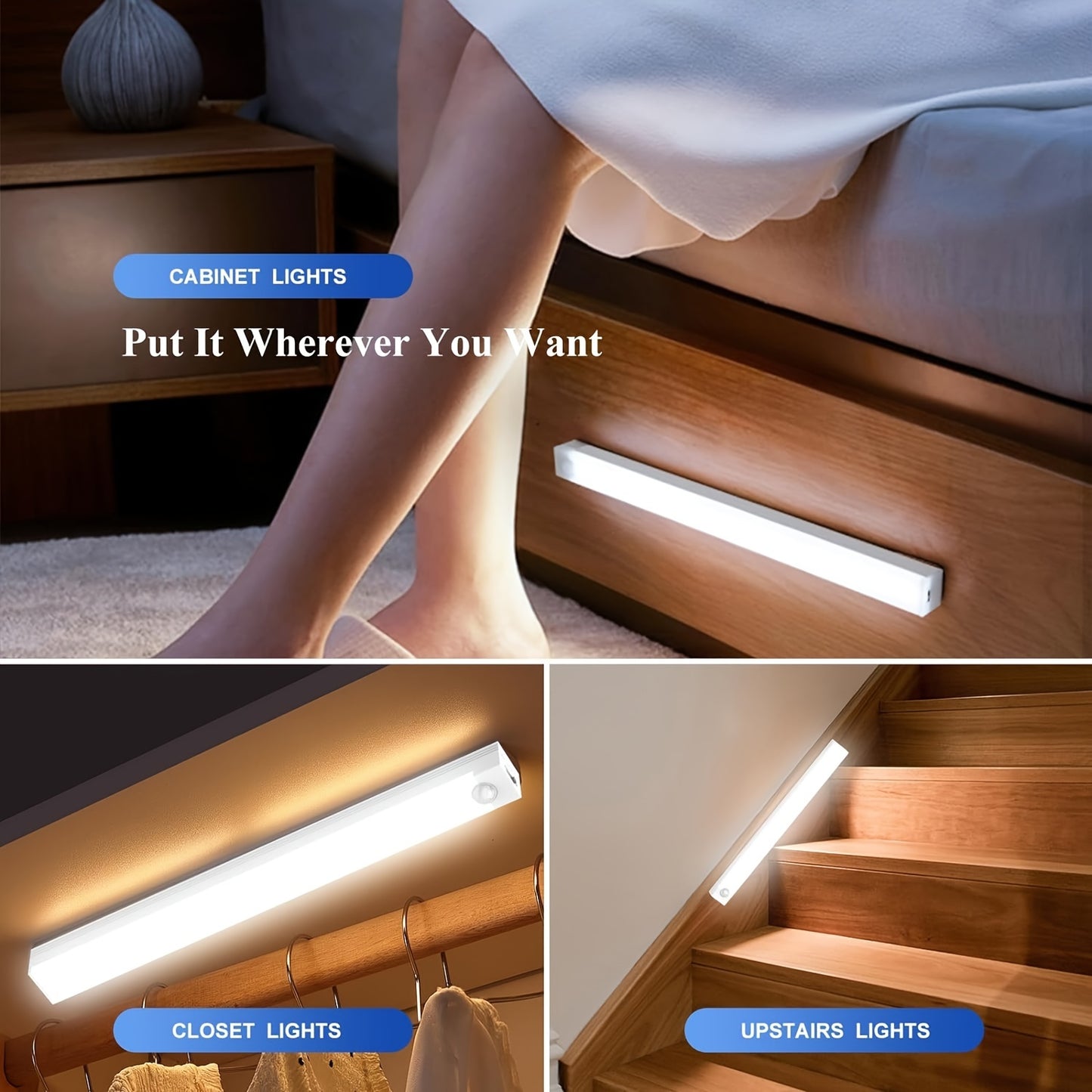 Motion sensor wireless LED sconce with magnetic mount, USB rechargeable and battery powered, ideal for closets, kitchens, and hallways.