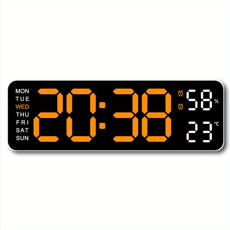 RIDAHOME LED clock with large display, temperature, humidity, and weather icons. USB powered, wall-mountable for home and office decor.