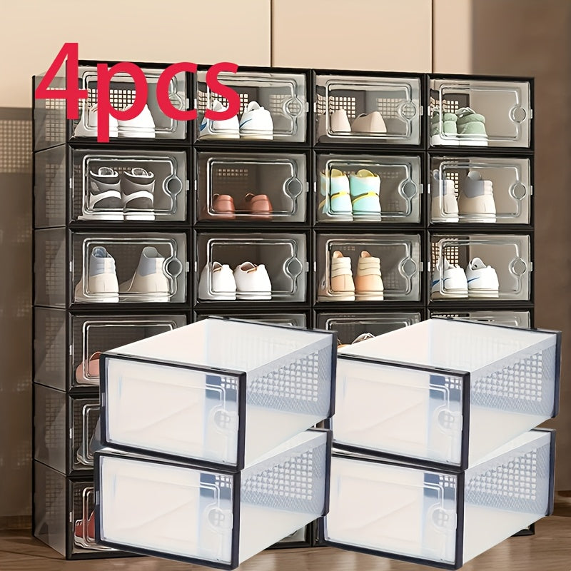 A range of multifunctional household furniture is available in sets of 4, 12, or 18 pieces. These stackable shoe rack storage boxes are waterproof and dustproof, making them perfect for sports shoes. The rectangular plastic shoe cabinets have snap