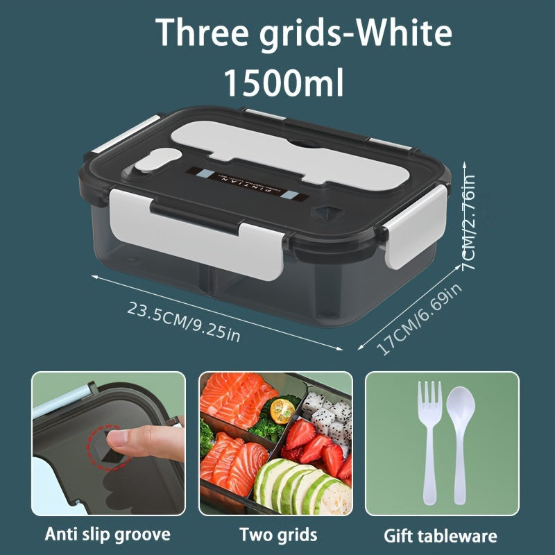 Large Capacity Leak-Proof Lunch Box with Spoon - Double-Layered Design, Ideal for Work or School, Microwave Safe