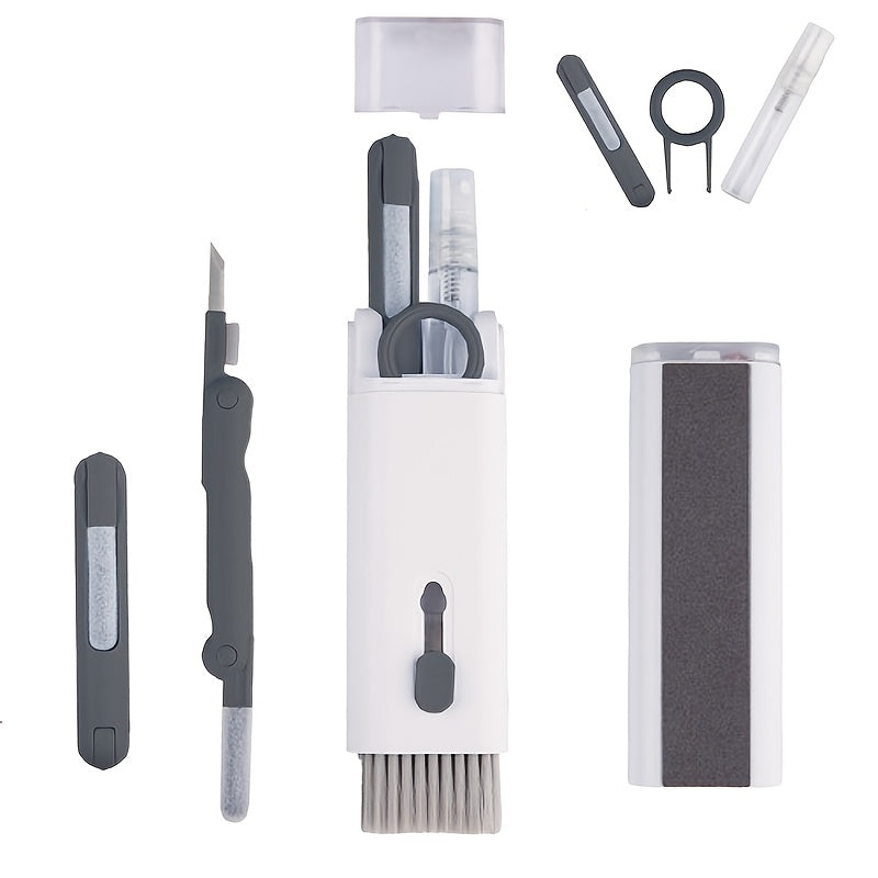 One-piece 7-in-1 cleaning kit for wireless headphones, earplugs, keyboards, laptops, and screens. Includes a cleaning pen, brush, and tool for multitasking cleaning needs.