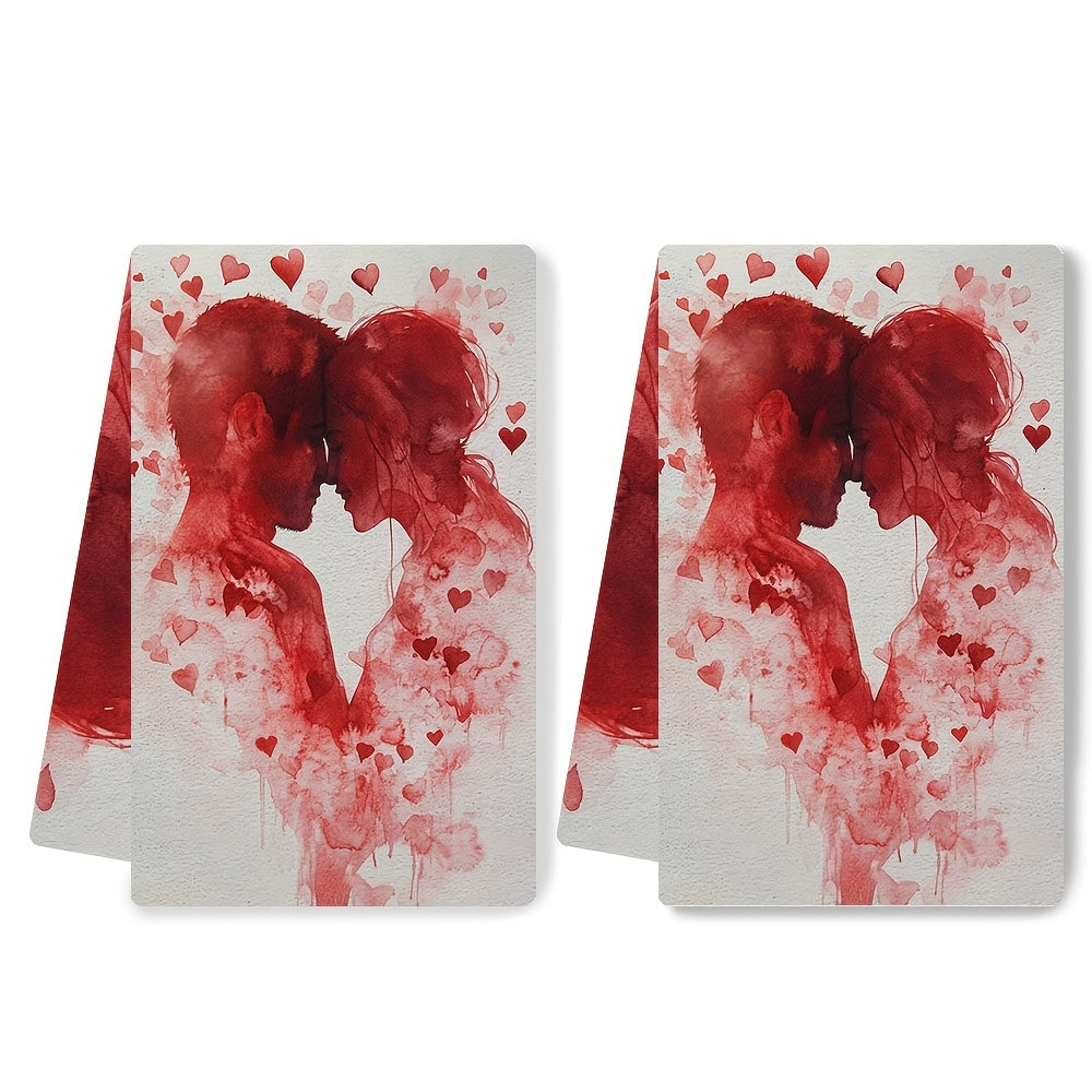 Pair of 2 Ultra-Soft Kitchen Towels, Ideal for Valentine's Day and Love Themes. These Highly Absorbent Dish and Hand Towels are Great for Holiday Decorating, Easily Washable, and Sized at 40.64X60.96 cm.