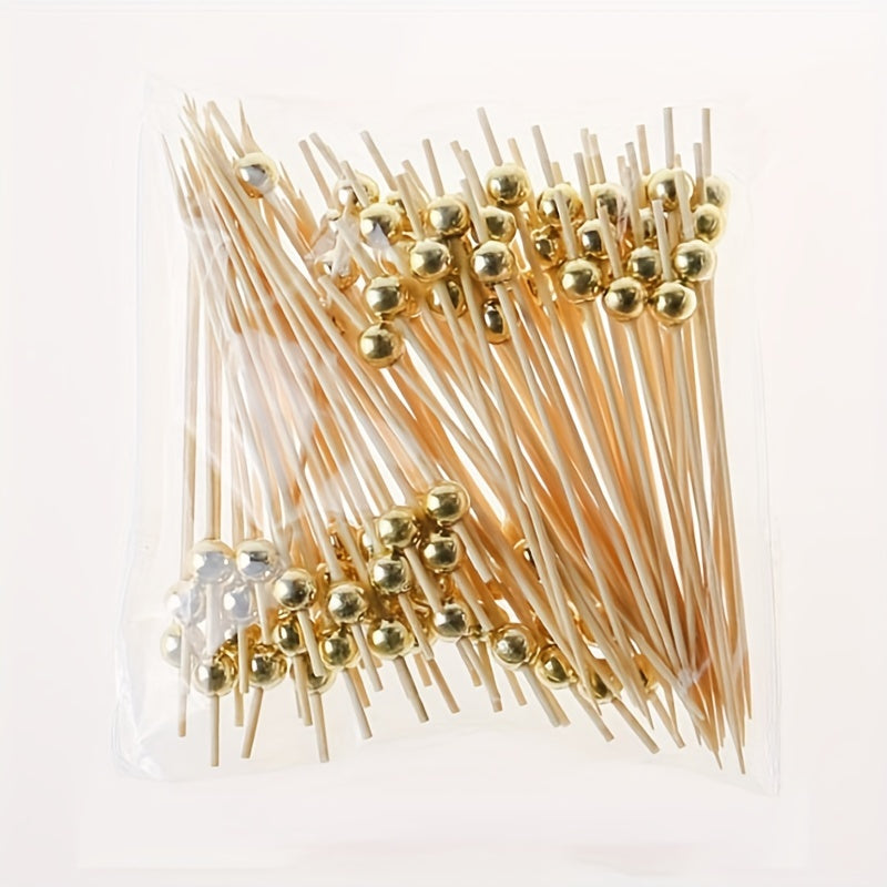 100 fancy handmade bamboo cocktail picks for appetizers, fruit, and BBQ parties, measuring 4.7in.