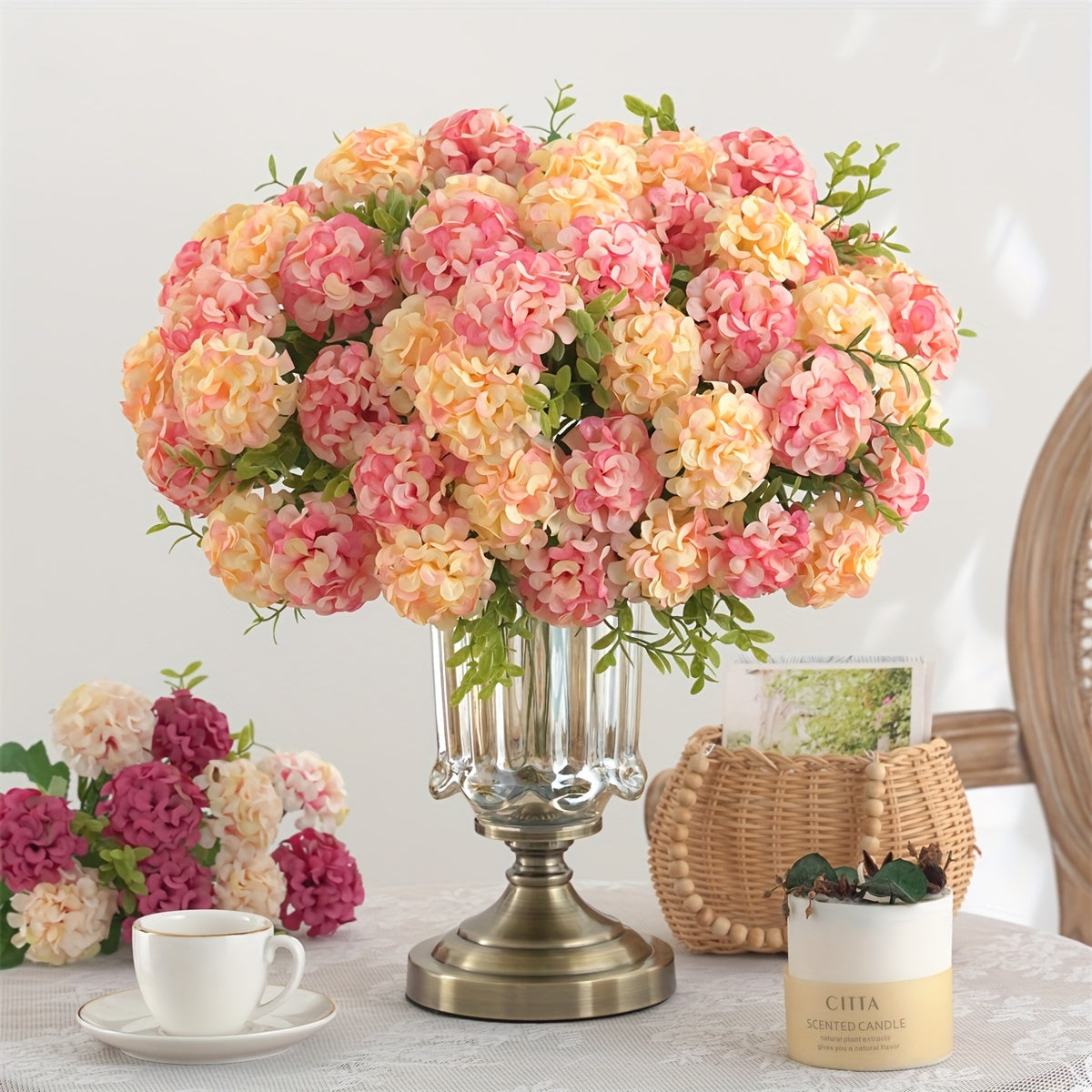 10 Head Artificial Hydrangea Bouquet for Wedding and Home Decor