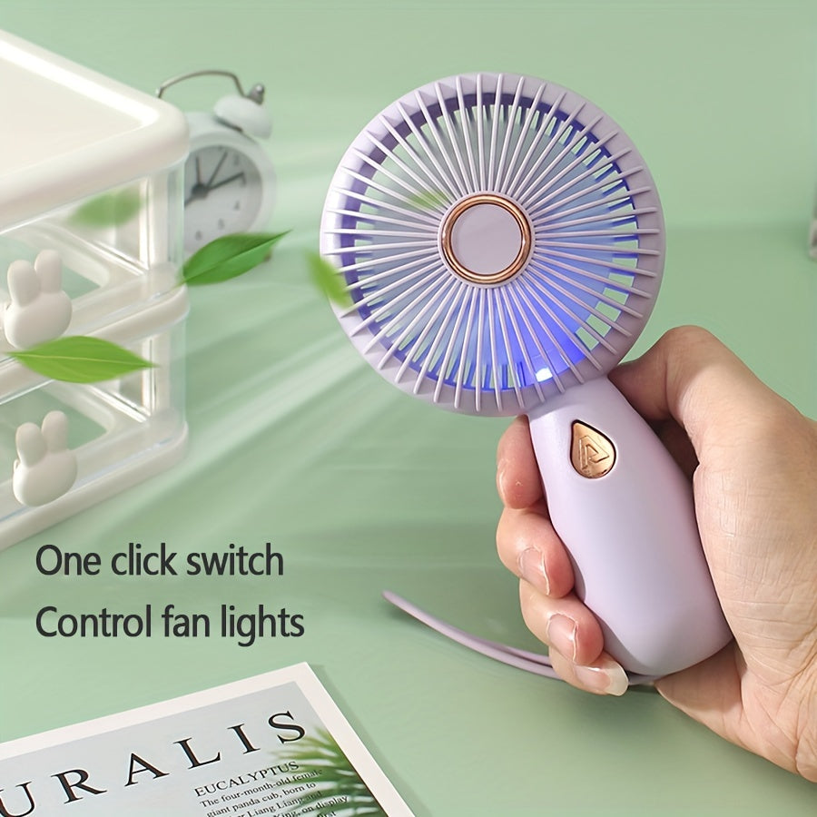 Compact Handheld Mini Fan with LED Lights, USB Rechargeable Quiet Desk Fan, Perfect for Personal Cooling on the Go or at the Office