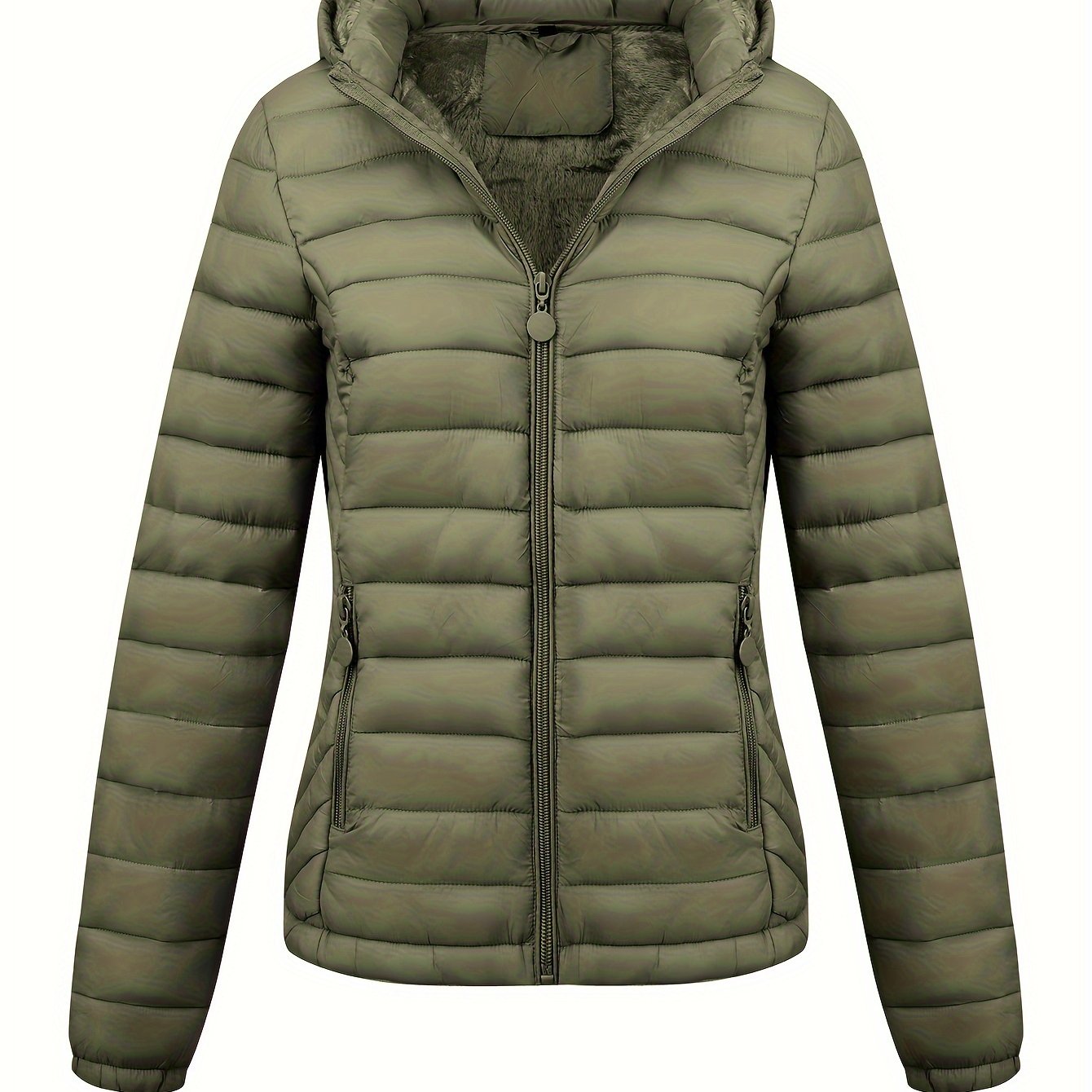 Simple hooded coat for women, perfect for autumn and winter, with pockets for easy commuting.