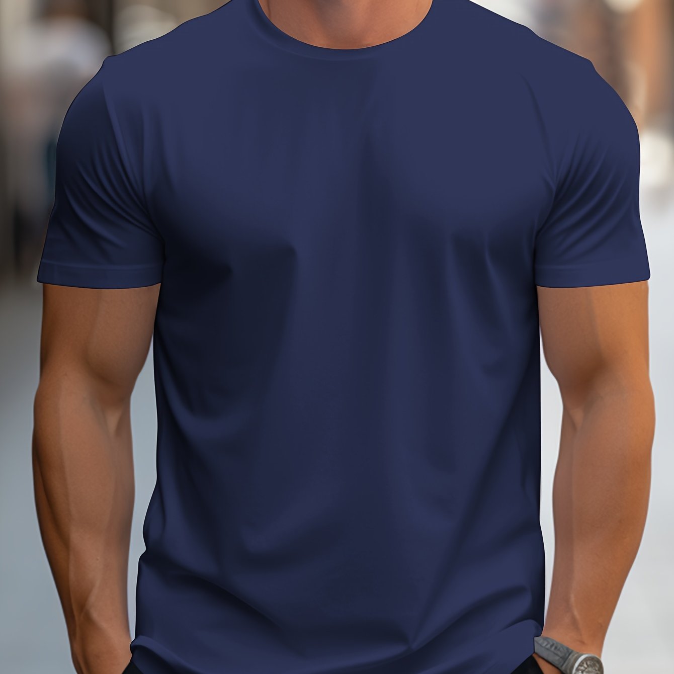 Classic Men's Round Neck Short Sleeve Tee for Spring and Summer