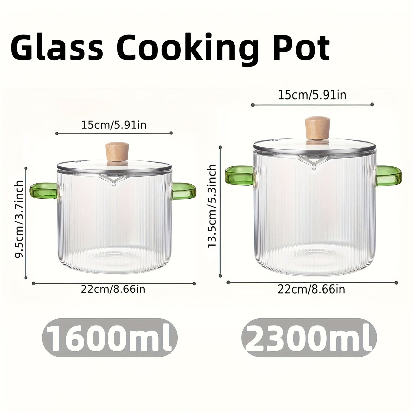 Glass cooking pot set includes two pieces with lids. The transparent glass pot is perfect for cooking various dishes such as noodles, Italian pasta, soup, and milk-based foods. Features a covered stew pot with double handles for easy handling in the