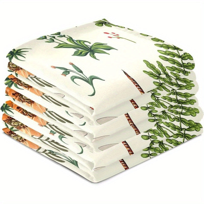 1 piece of Christmas Summer Flowers Dragonfly Kitchen Dish Towel, featuring a design of plant green leaves, measuring 45.72 x 66.04 cm. This absorbent dish cloth is perfect for cleaning and can be reused multiple times, making it suitable for use in the