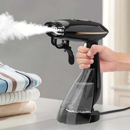 The Handheld Garment Steamer is a powerful 1500W device that heats up quickly, featuring a large water tank and automatic shut-off. With continuous steam capabilities and a durable metal and plastic construction, this steamer effectively removes