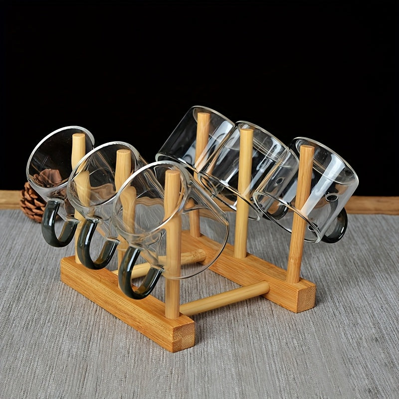 Elegant Bamboo Cup Holder for Space-Saving - Stylish Rack for Storing Tea Sets and Glassware, Dust-Proof