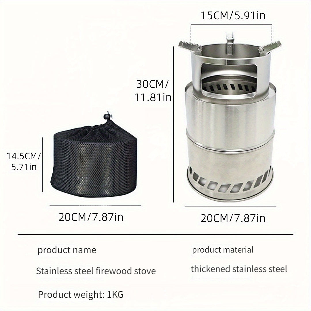 This outdoor stove is a versatile and compact solution for all your heating needs. With a large 20cm diameter and thickened stainless steel construction, this foldable stove can efficiently burn wood, charcoal, branches, and other fuels. Its portable