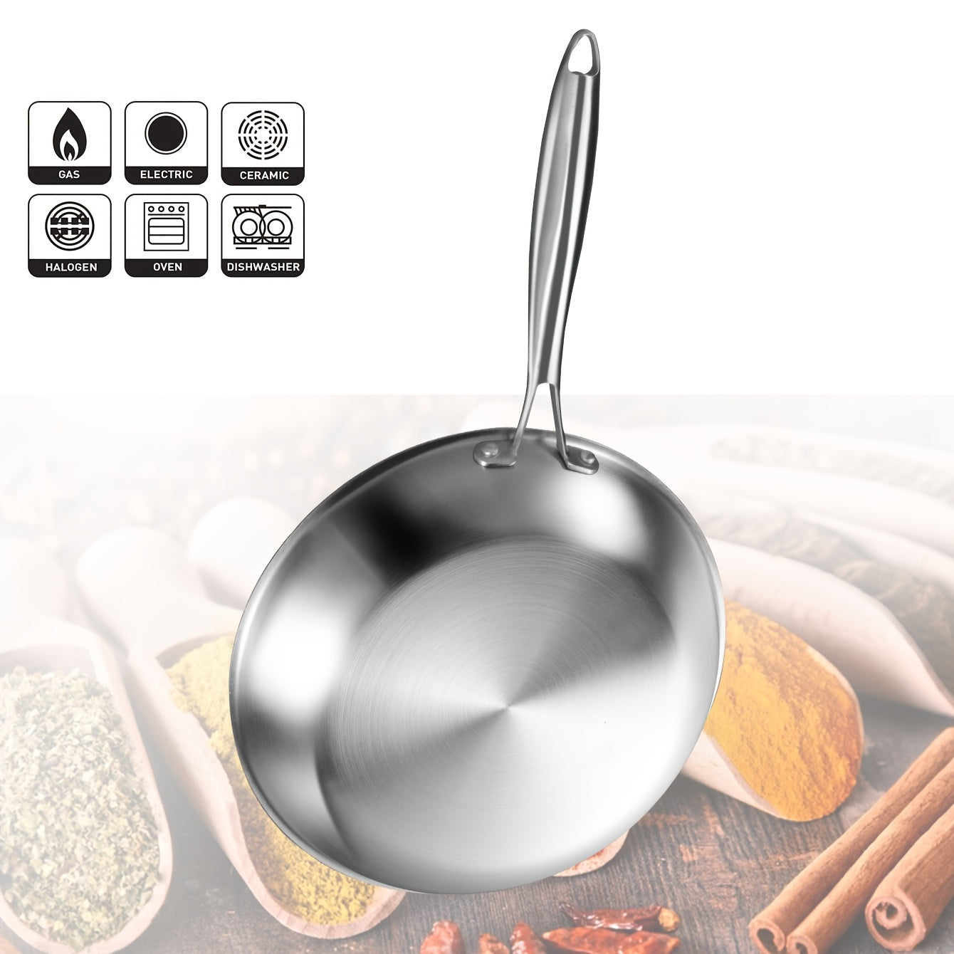 Stainless Steel Non-Stick Frying Pan - Available in Multiple Sizes (19.81cm, 23.88cm, 27.94cm) - Hand wash recommended - Suitable for Smooth Surface Induction Cooktops - Durable Kitchen Cookware for Gas, Eggs, Pancakes, and Steaks.