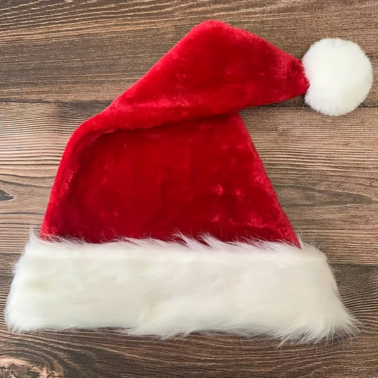 Plush Santa hat with colorful LED lights, perfect for holiday parties and decorations.