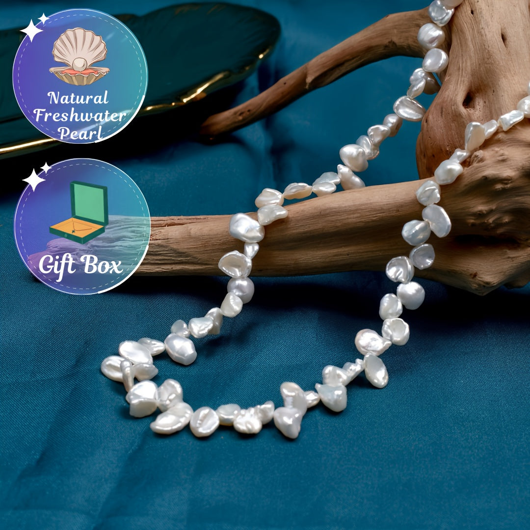 Charming Freshwater Pearl Necklace with Unique Petal Design for Women - Stylish lariat chain, perfect for everyday wear and special events. Great gift for friends, lovers, and mothers. Each pearl may have minor flaws. Random gift box included.