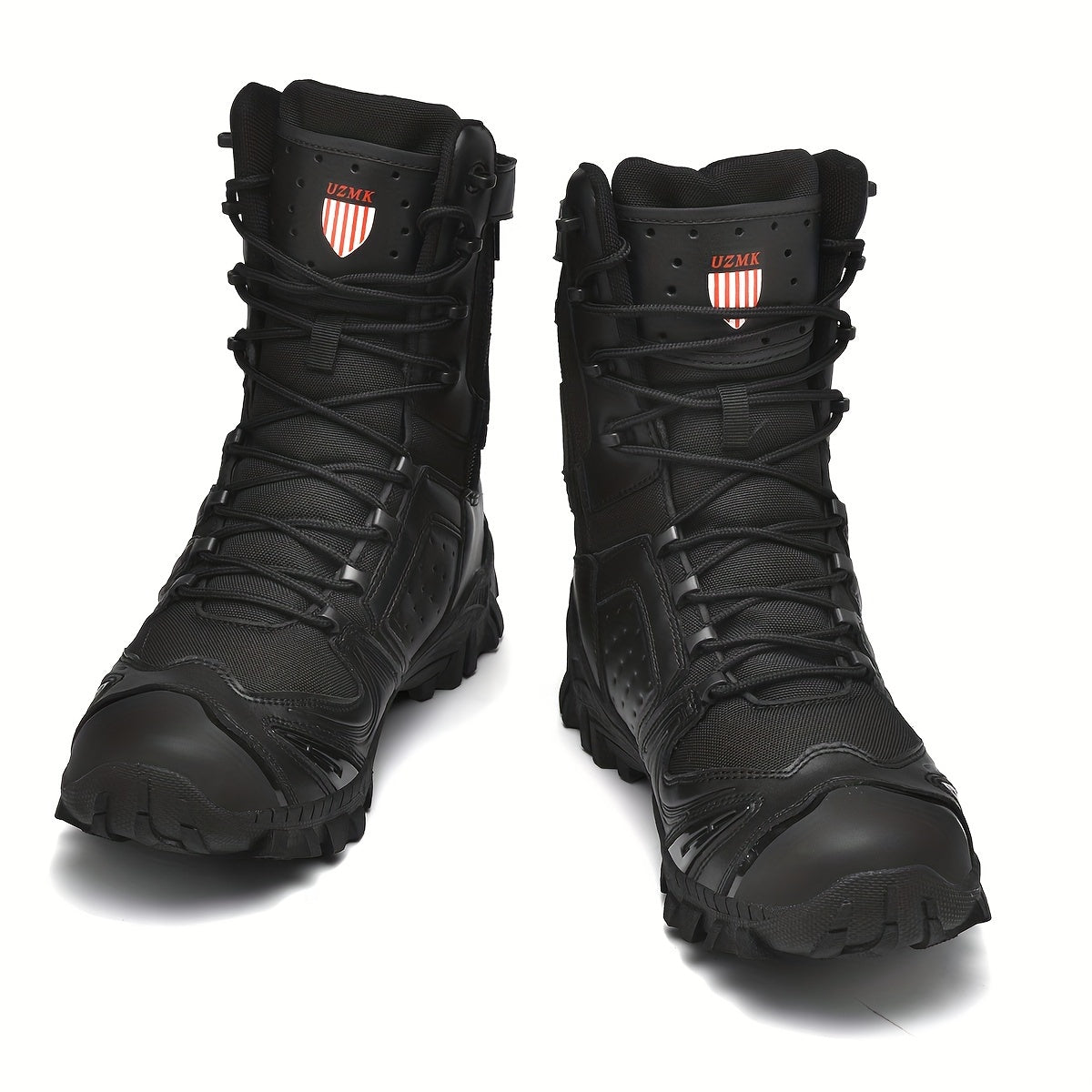 Men's high top hiking boots with zipper, ideal for outdoor mountain climbing. Comfortable, non-slip, and durable.