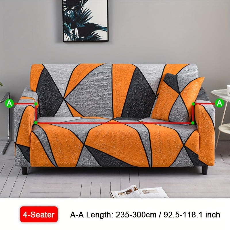 Spandex sofa slipcover with geometric pattern for home decor.