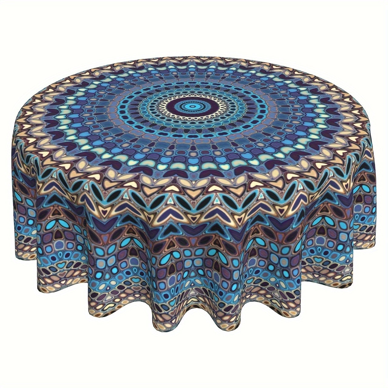 1 piece Bohemian Mandala Round Tablecloth - Waterproof Polyester for Kitchen, Dining, Holidays, Picnics, Camping