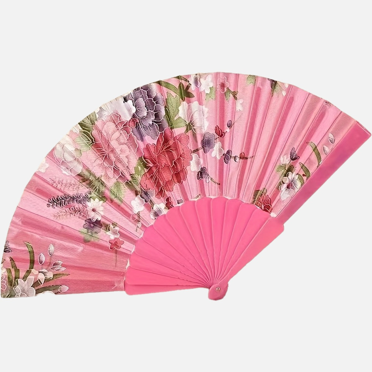 Silk fabric foldable fan for women - suitable for dancing, gifting, square dancing, or as an antique fan - made of high-quality plastic material.