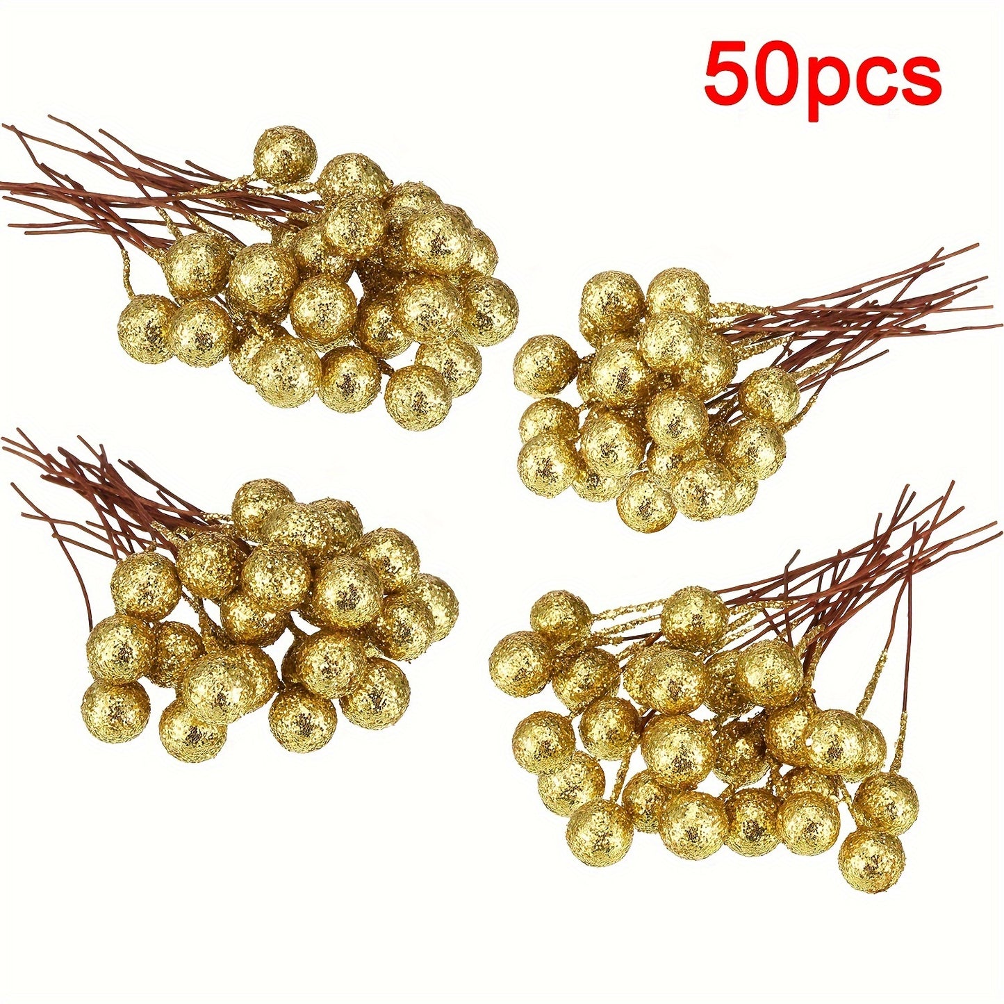 50 artificial holly berries on wire for Christmas decorations.