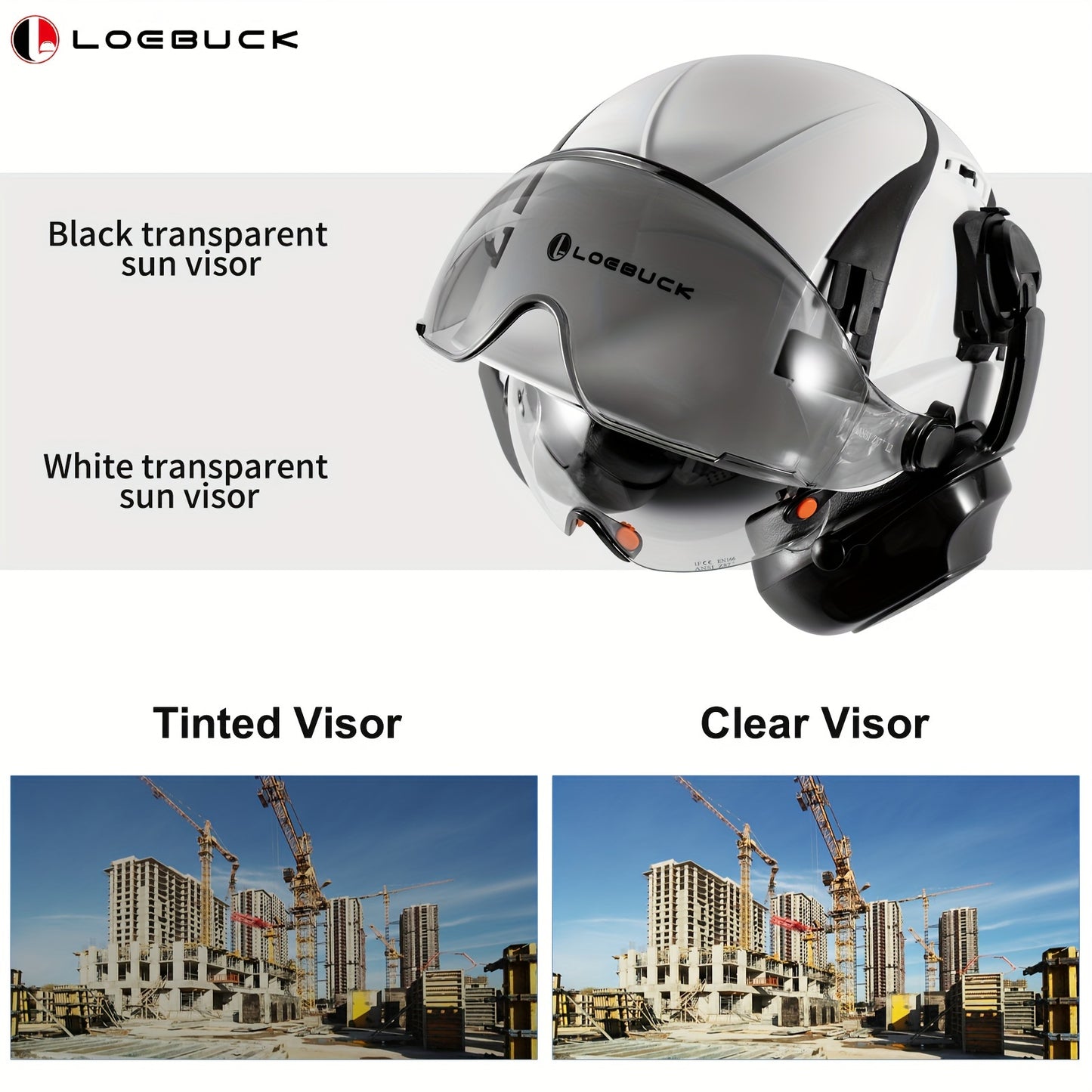 American style Safety Helmet Hard Hat with Visor, Ear Protection, and Adjustable Lightweight Vented ABS Work Helmet for Men and Women. Ideal for Industrial and Construction use.