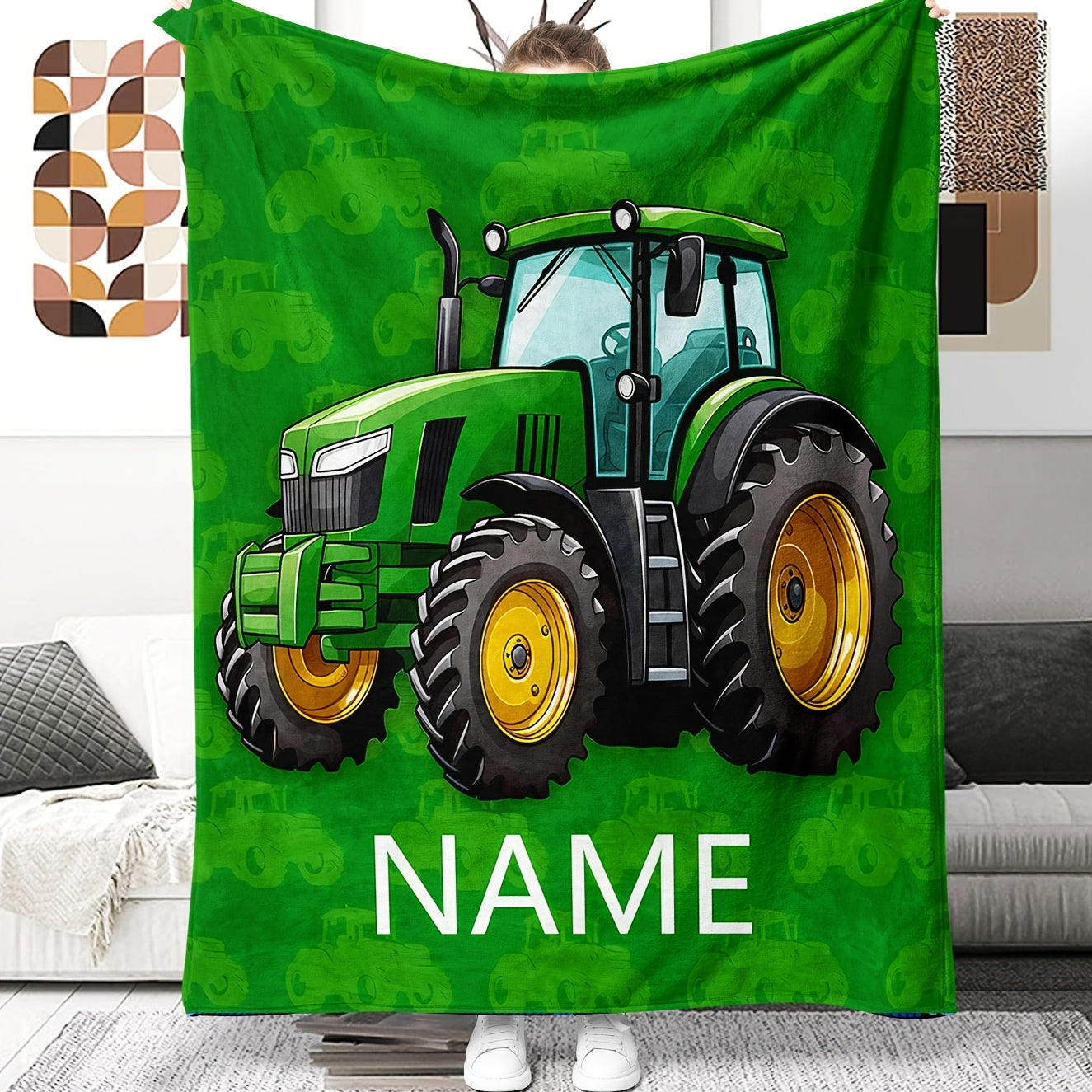 Personalized Tractor Blanket - Cozy Throw Blanket, Perfect for Gift-Giving, Couch, Bed or Living Room Décor - Allergen-Free Flannel, Double-Sided Design, Versatile for Any Season, Vibrant Digital Print, Made from 100% Polyester