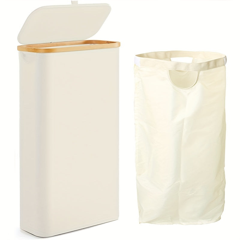 Slim 60L Laundry Hamper with Lid and Removable Inner Bag, Perfect for Bedroom, Bathroom, Laundry Room, Dormitory. Features Handles for Easy Carrying, and Easily Foldable for Convenient Storage. Can be Used as a Storage Basket as well.