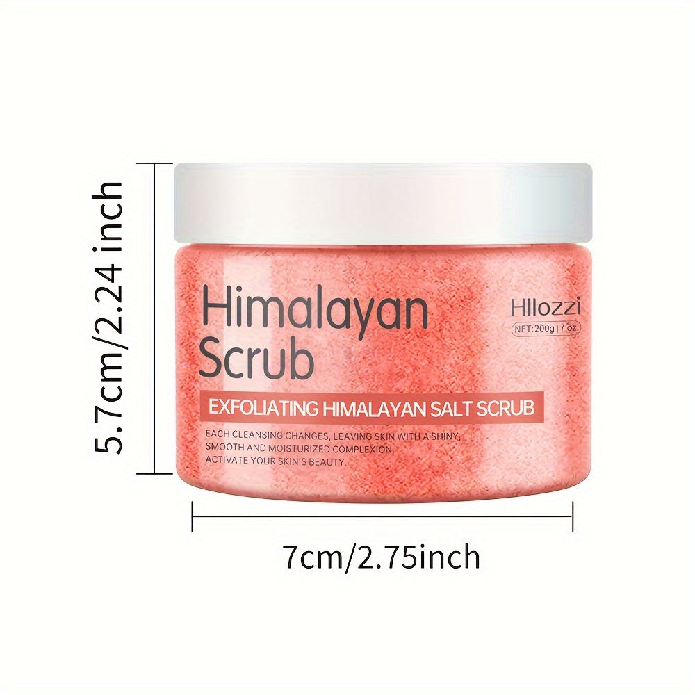 7oz/200g Himalayan Salt Exfoliating Body Scrub for all skin types. Contains Coconut Oil and Glycerin for gentle, moisturizing care. Creamy texture with natural exfoliation and brightening