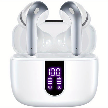 Adult-friendly LIFEBEE Wireless Earbuds with 60H playback, LED display, noise cancelling, touch control, condenser mic, and fast charging. Compatible with cellphones.