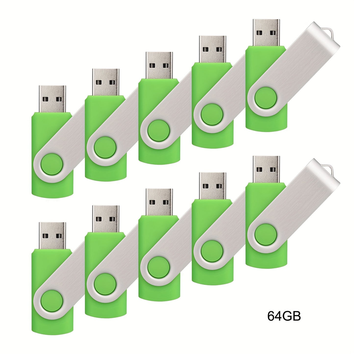 10 piece bulk pack of USB 2.0 Flash Drives in various storage capacities and colors with LED indicator for computers and laptops.