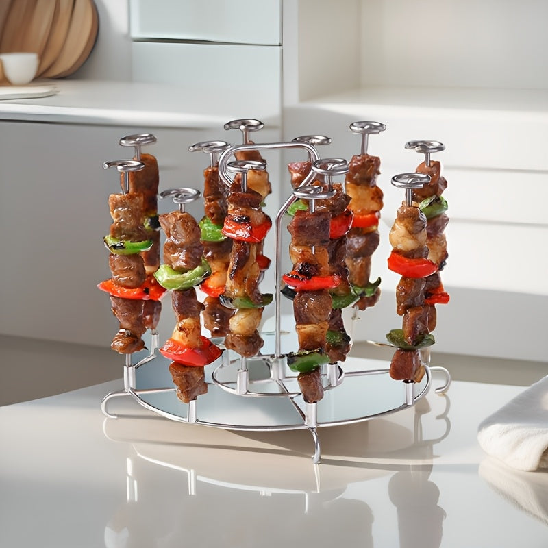 Vertical Air Fryer BBQ Grill made of 12-Skewer Stainless Steel, a Food-Safe Kitchen Accessory compatible with 3.2QT-6QT Air Fryers, featuring an Easy Clean Design.