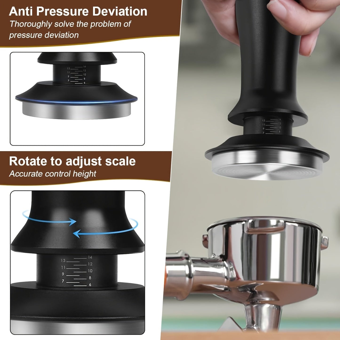 High-Quality Barista Tools: Stainless Steel 51mm/2.01in Espresso Tamper with Calibrated Spring 13.61KG, Compatible with Threaded Bottom - Ideal for Home Baristas