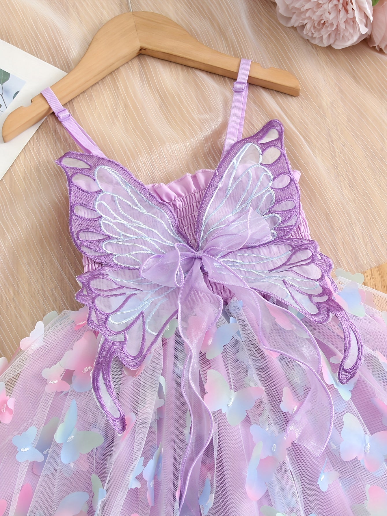 Rainbow Butterfly Princess Dress: Sleeveless mesh tutu with bow detail, ideal for parties & birthdays.