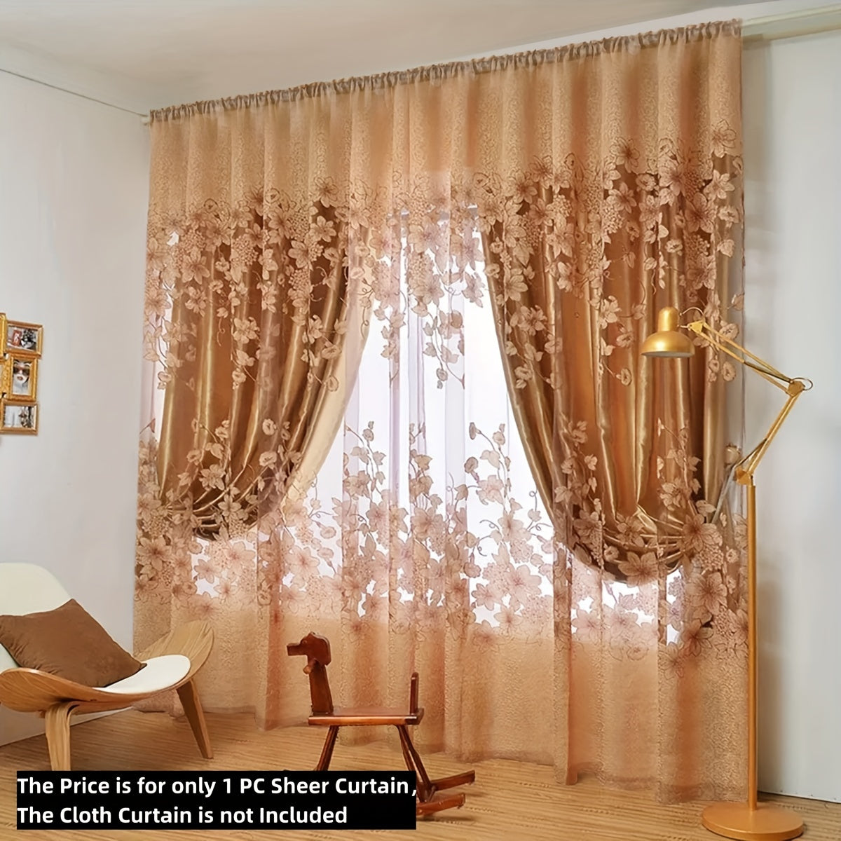 Sheer Curtain with Flower Pattern, Pastoral Morning Glory Design, Single Layer Thin Sheer Curtain with Rod Pocket, Ideal for Living Room and Bedroom Decor