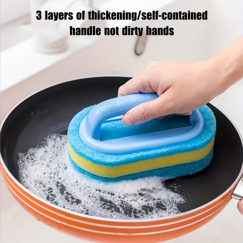 This versatile sponge cleaning brush can handle a variety of cleaning tasks in the bathroom, bathtub, and on tile surfaces. It is also great for kitchen cleaning, dishwashing, and pot scrubbing. With its durable design and powerful stain removal