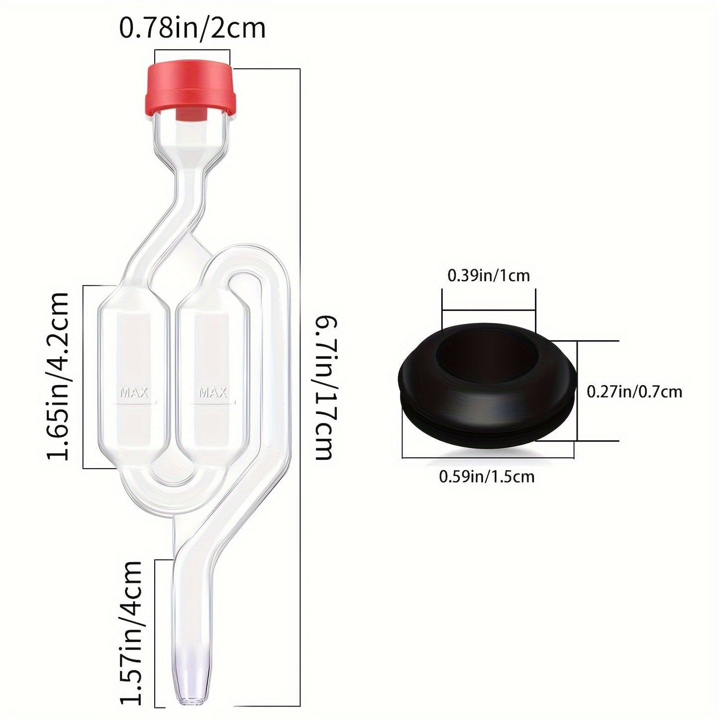 Fermentation airlock kit for wine and beer making, includes brewing tool and twin bubble airlock with grommet.