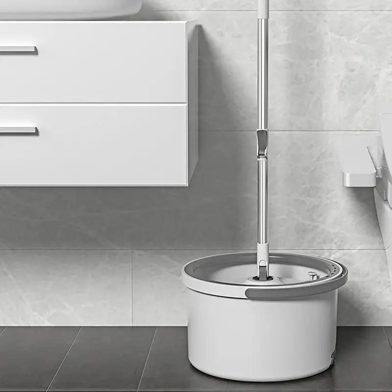 Get your hands on the 1set 360° Spin Mop and Bucket Set featuring Microfiber Heads, a Stainless Steel Handle, and Self-Washing System for a thorough clean in your Living Room, Bedroom, Bathroom, Toilet, and Kitchen.