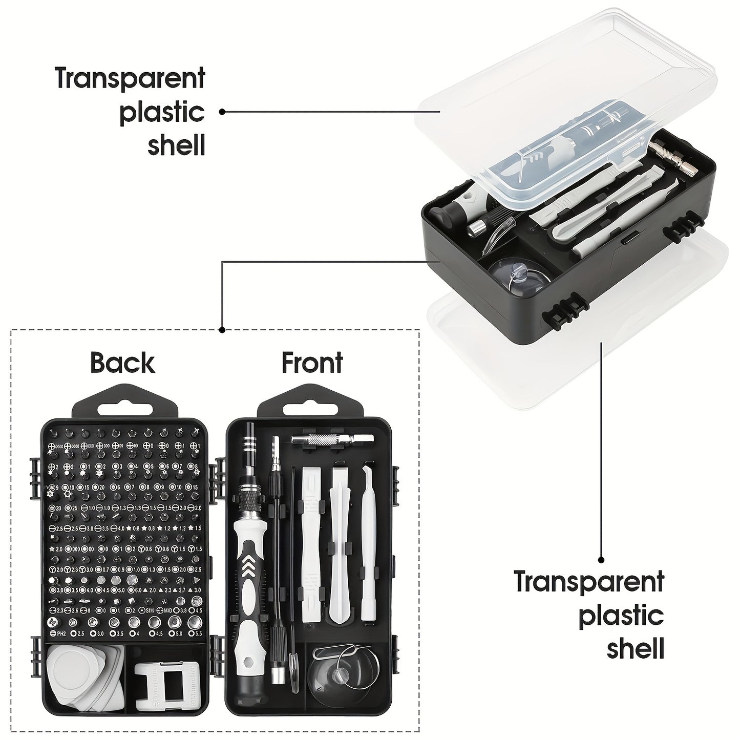 115-in-1 screwdriver set with strong magnetic, high hardness, and special-shaped bits.