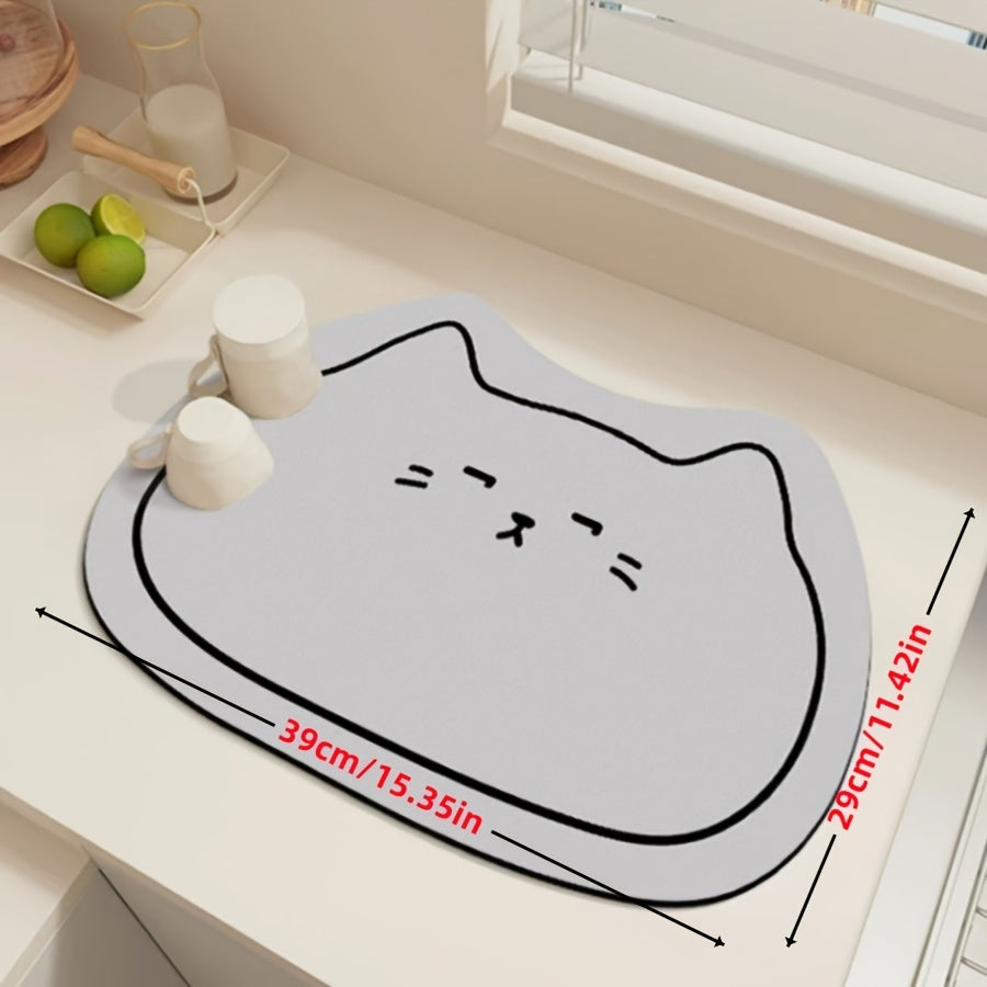 Festive Adorable Kitty Dish Mat: Ideal for Your Kitchen or Bathroom - Dimensions 39cm x 15.35inches