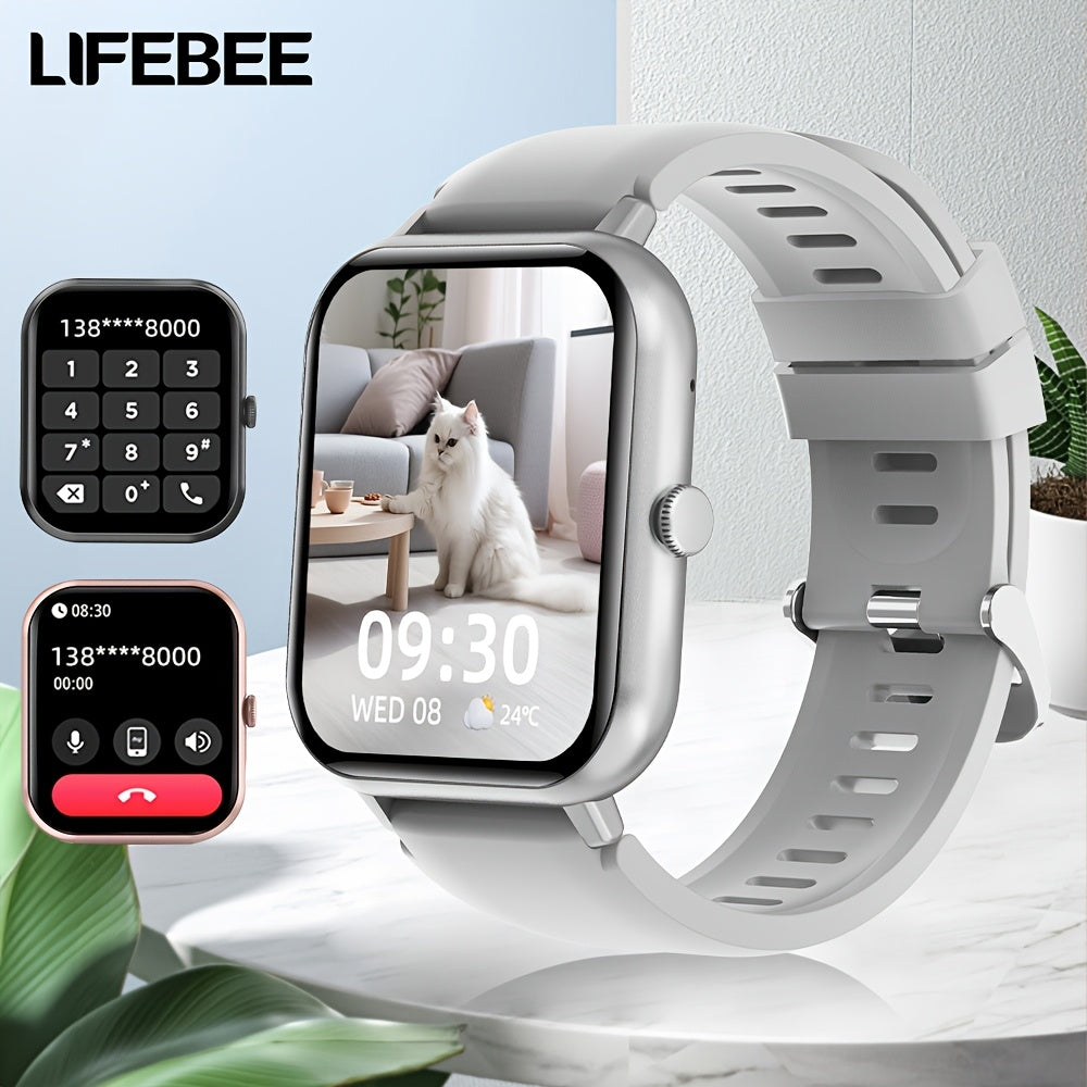 LifeBee Smartwatch: Full screen, call function, 100+ exercise modes, pedometer, calorie tracker, rechargeable, black & pink colors.