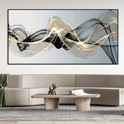 Modern luxury canvas print poster featuring an abstract floating black and golden mesh design. Perfect for decorating walls in bathroom, bedroom, office, or living room. No frame included.