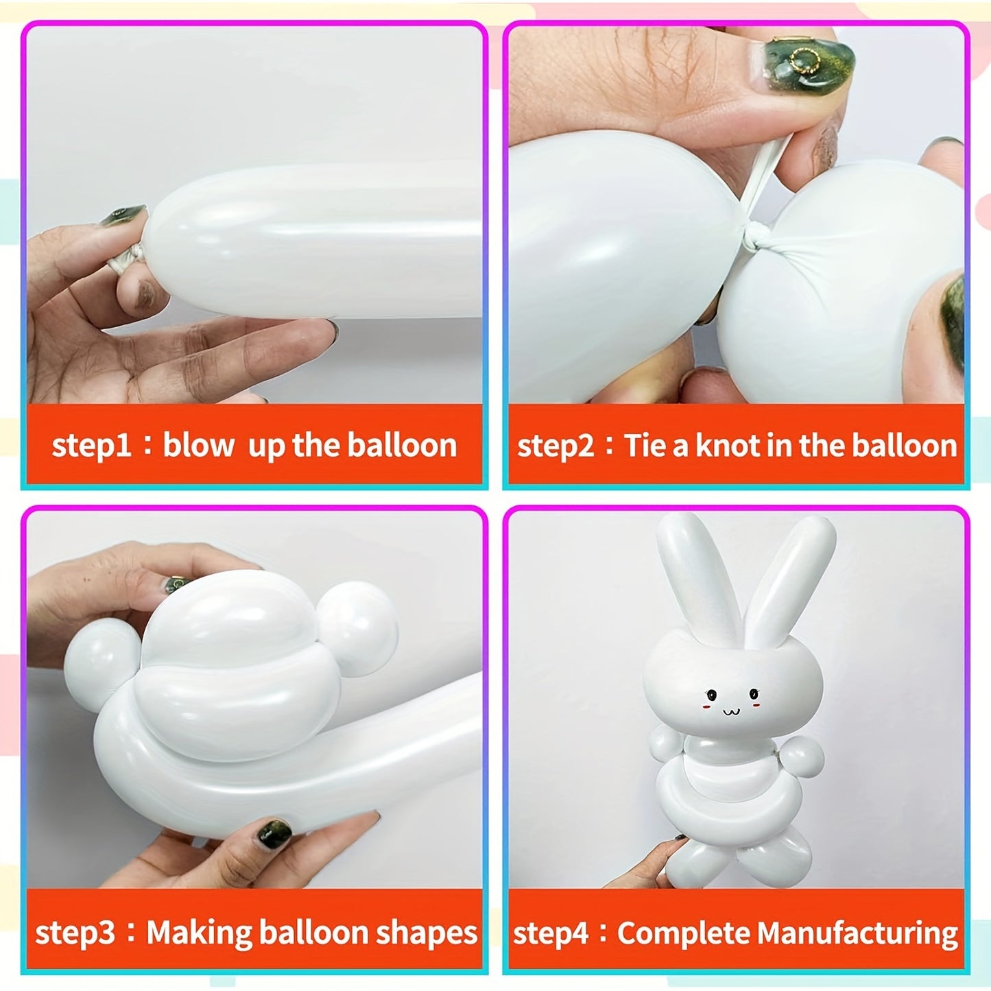 100 Modelling Balloons for twisting into DIY animal balloons as party, wedding, New Year, Valentine's Day, or birthday decorations and gifts.