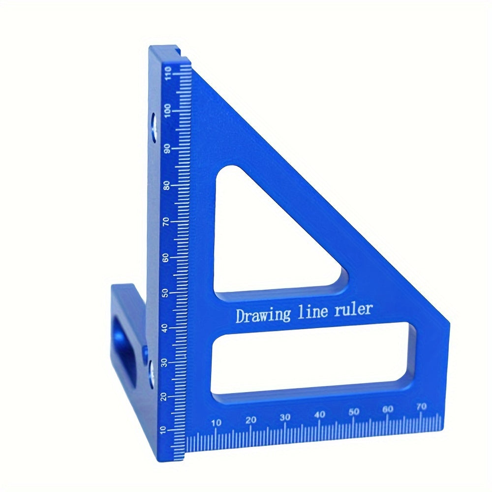 Aluminum woodworking square ruler for carpentry and DIY projects, measuring 45 and 90 degree angles.