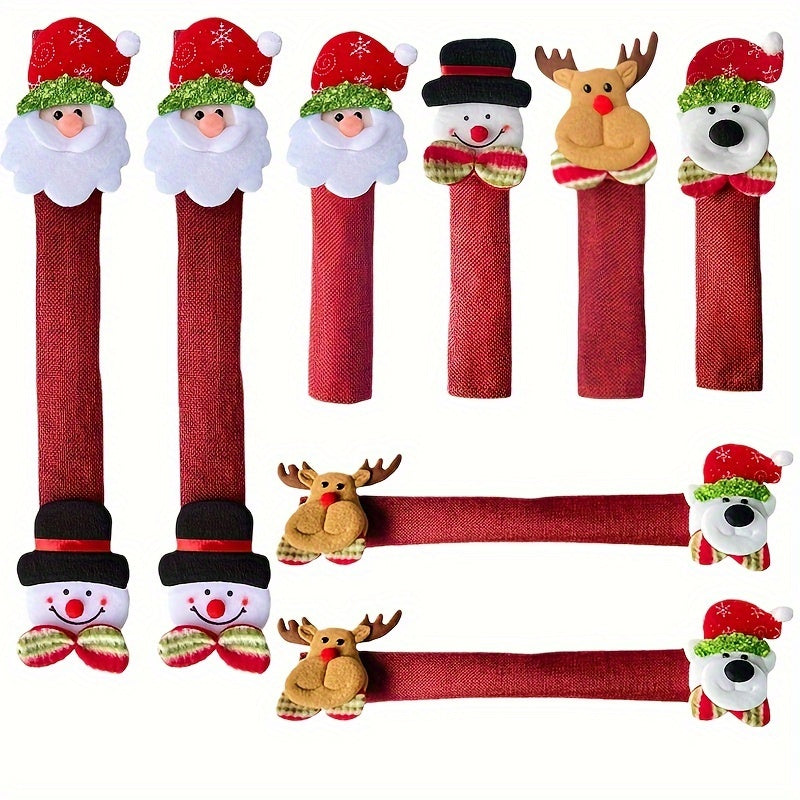 Get ready for the holidays with this set of 4 or 8 Christmas kitchen appliance handle covers featuring Santa and Snowman designs. These protective gloves are perfect for covering refrigerator, microwave, oven, and dishwasher doors. Add a festive touch to