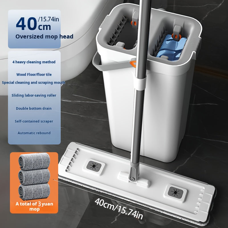 Keep your space tidy with this durable Mop and Bucket Set. This space-saving cleaning system features a sturdy metal and plastic design, along with convenient features like an easy squeeze handle, water release lever, and mop pad holder. Perfect for use