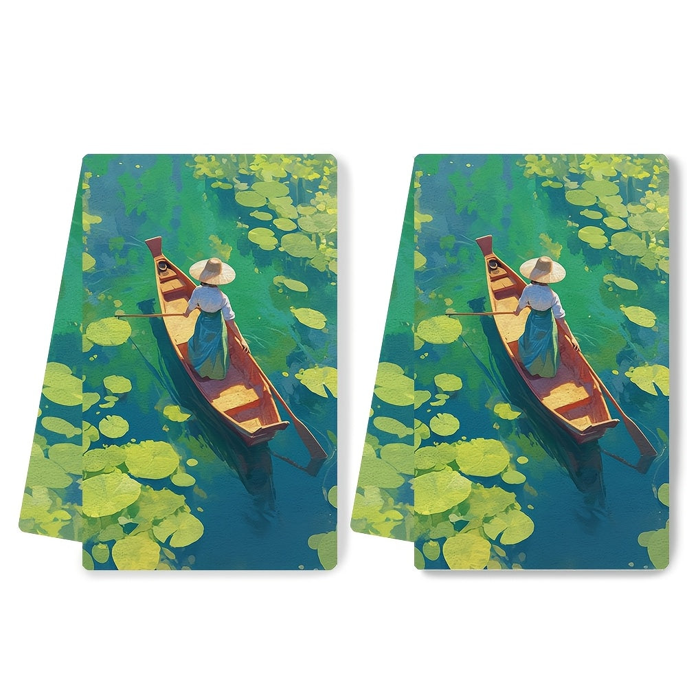 Set of 2 Ultra Soft Kitchen Towels - Perfect for a day of boating on the lake or river! Highly absorbent and machine washable, these dish hand towels are ideal for holiday decor. Each towel measures 16x24 inches. Item number 2KYSMF1214098.