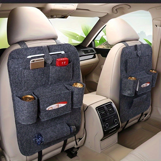 Multi-functional car seat back hanging storage bag for car interior.